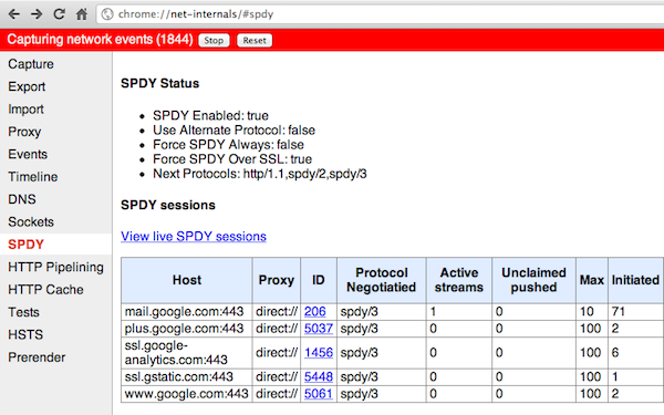 SPDY sessions in Chrome